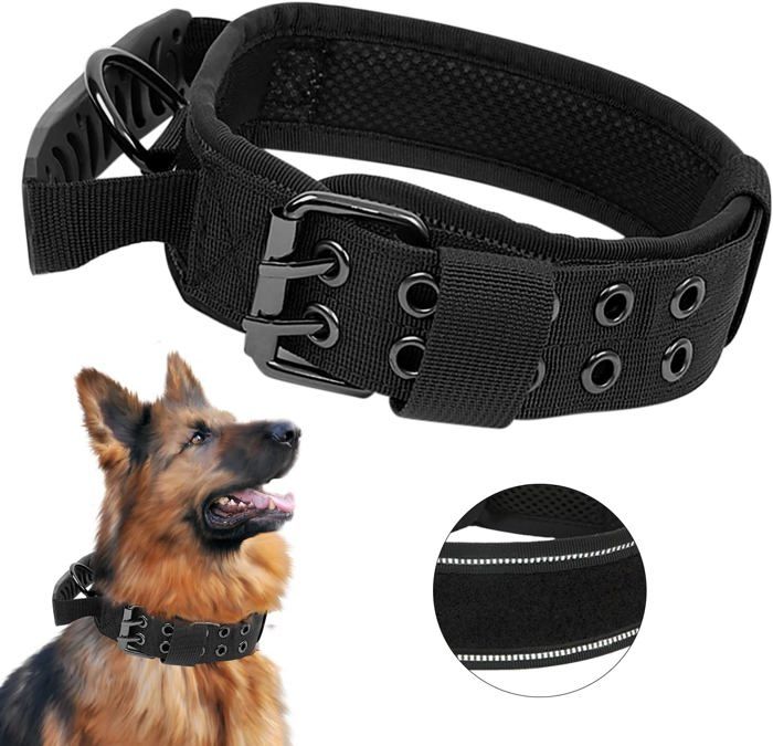 Collier de Chien - Améliorer - Réglable - Rembourré - Noir - Poignée de Commande