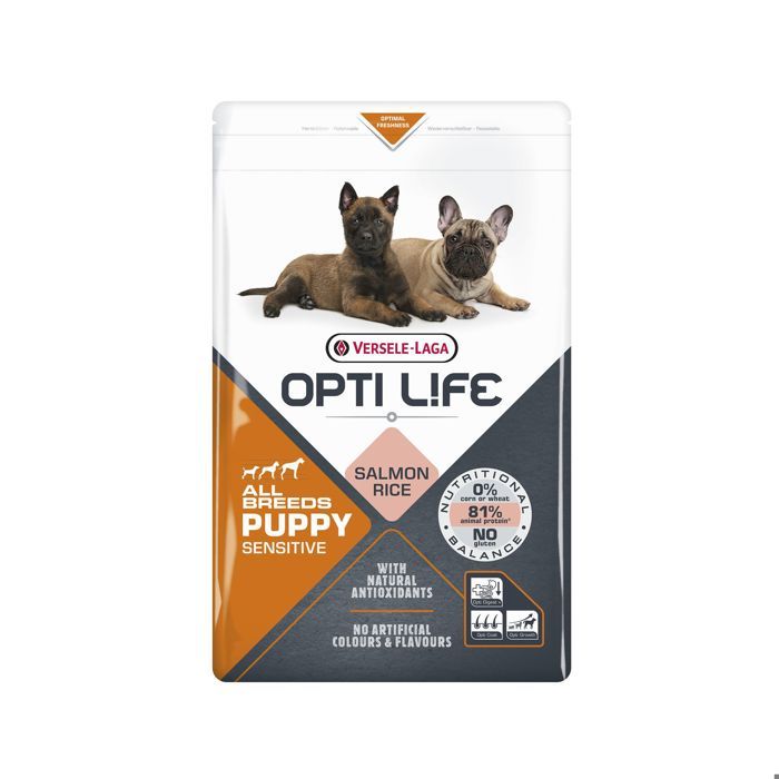Croquettes - OPTILIFE - pour chiot - saumon - riz - digestion sensible