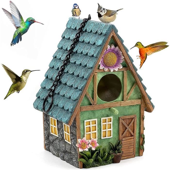 Nichoir Oiseaux - Maison doiseau - Suspendu - Résine - Vert - 21.4cm H