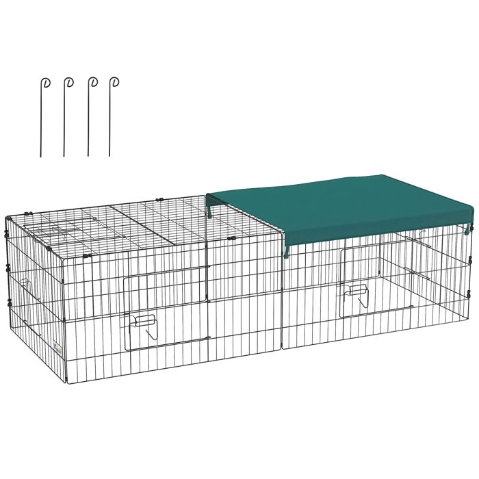 Parc enclos modulable PawHut acier avec bache pour lapins rongeurs petits animaux intérieur extérieur 185L x 75l x 50H cm vert