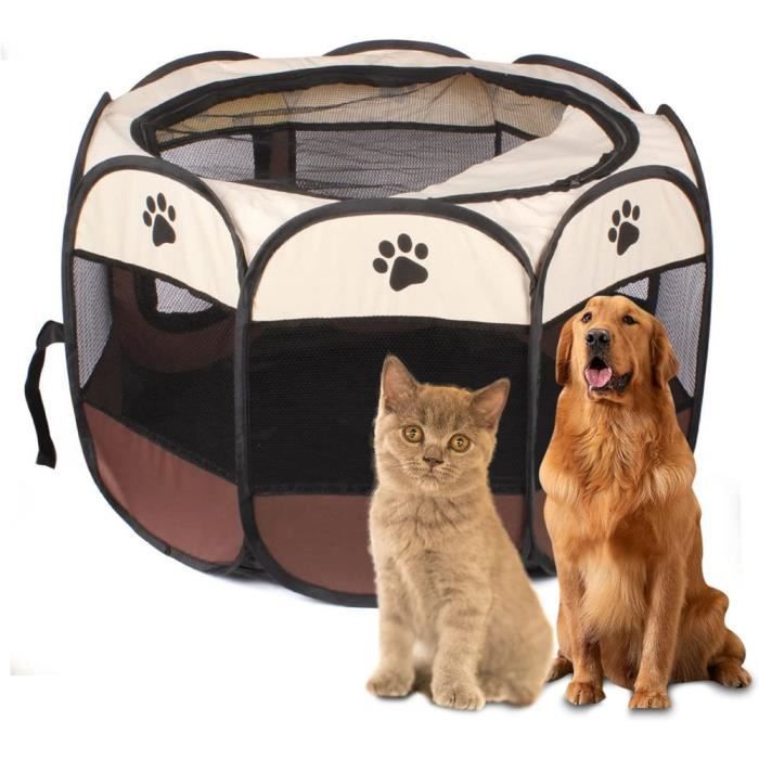 Parc pour chiots pliable imperméable et respirante 73*73*43cm marron convient aux chiens chats et lapins usage intérieur et