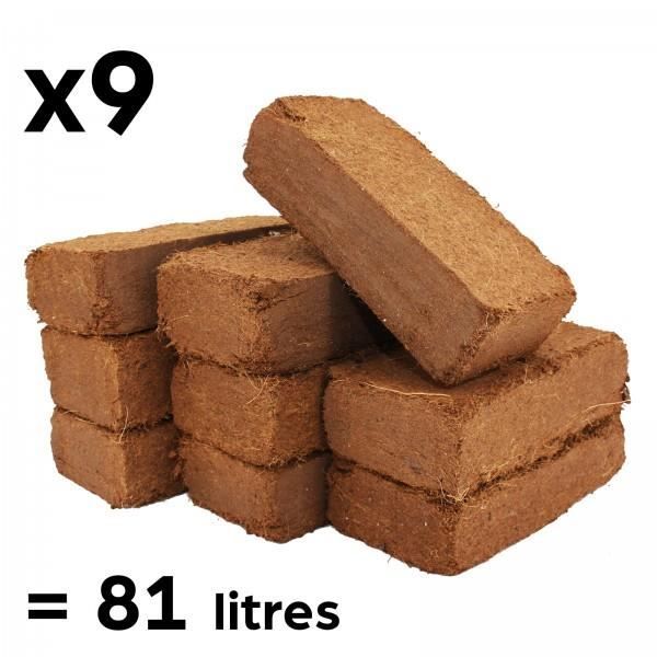 Substrat - Moutta - 9 Blocs Coco 650gr - 81 litres - Naturel 100% Fibre Pure - Reptiles