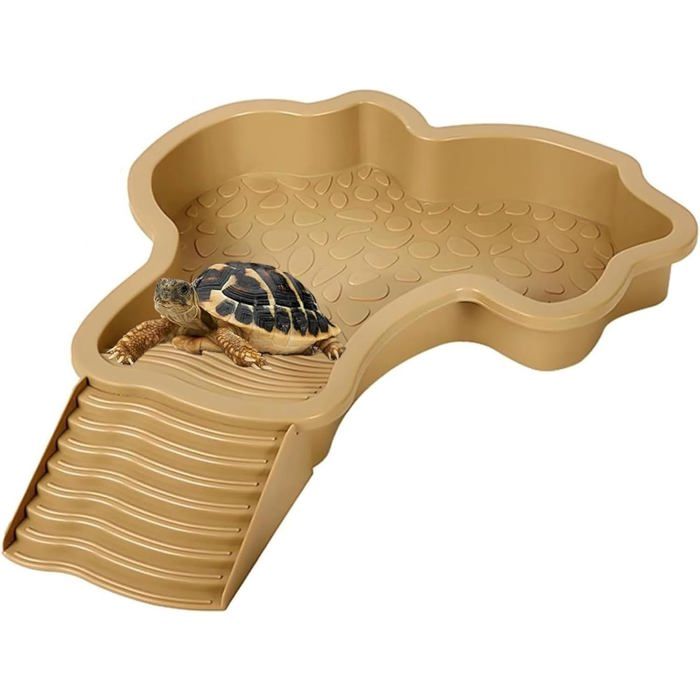 Abreuvoir Tortue TerrestrePlat deau Bassin pour Tortue Piscine avec RampeMangeoire Terrestrepour TortuesLéZards Et GeckoBrown