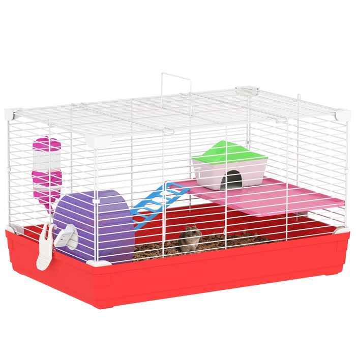 Cage hamster - PawHut - 2 niveaux - base amovible pour un nettoyage facile - cabane roue dexercice échelle et bol - blanc
