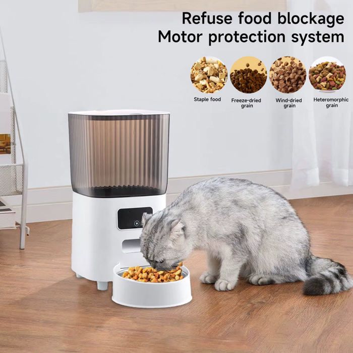 Mangeoire Automatique Connectée pour Chat et Chien 5L Distributeur de Nourriture Intelligent WiFi avec Caméra Acier Inoxydable