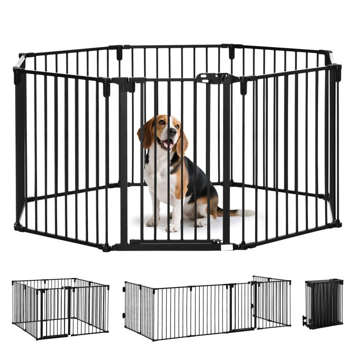 PawHut - Barrière de Sécurité pour Animaux - Acier - 482.5x2x76cm - Noir