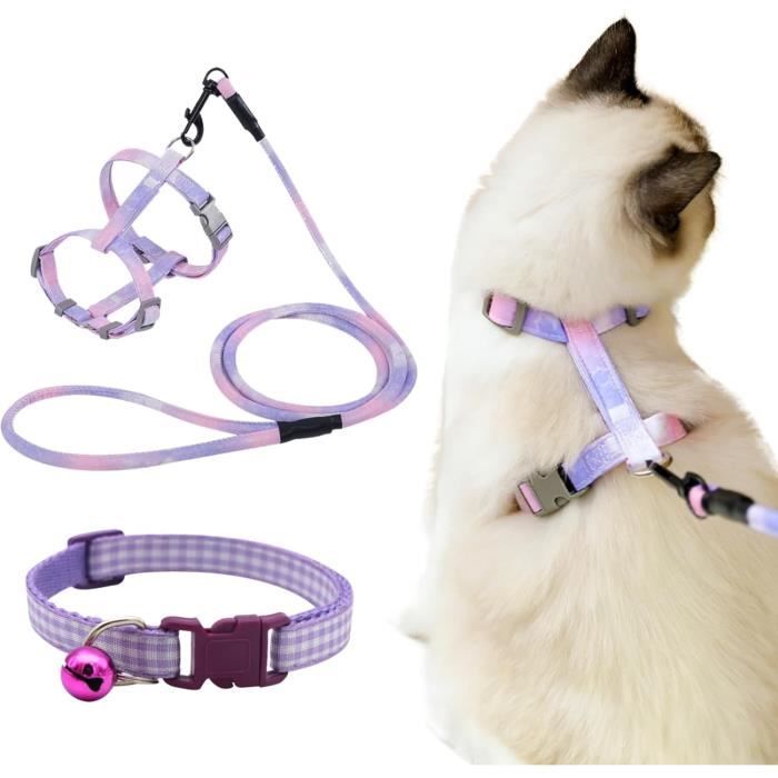 Harnais Chat Harnais et Laisse pour Chat Anti évasion Réglable Harnais pour Chat et Collier pour Chat Sécurité Balade