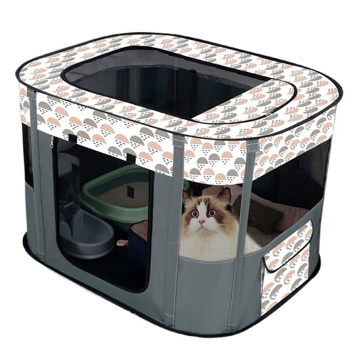 Portable Chien Maison Animaux Clôture Pliable Parc pour Animaux De Compagnie Salle  (M/80 * 60cm Gris)