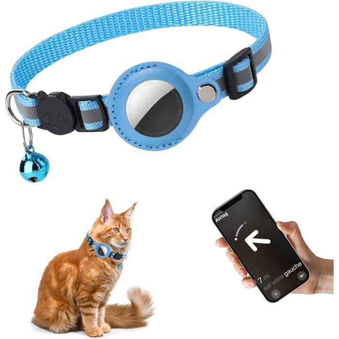 Collier GPS pour chat avec traceur anti-perte intégré compatible avec les boîtiers AirTag et doté dun  positionnement global-Bleu