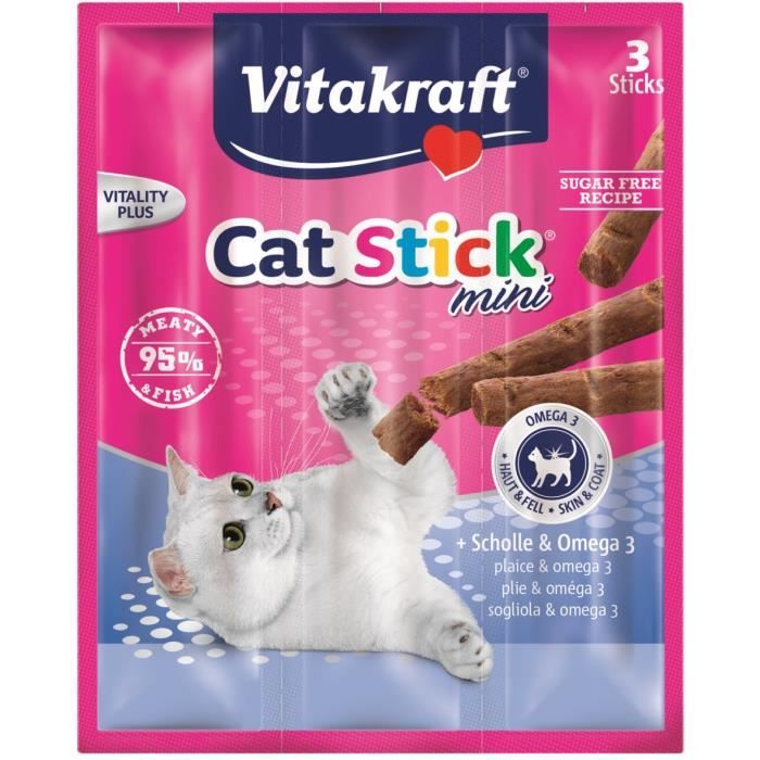 Friandise pour chat - VITAKRAFT - Stick mini Carrelet - Oméga-3 - 80% poisson - Sans sucre ajouté