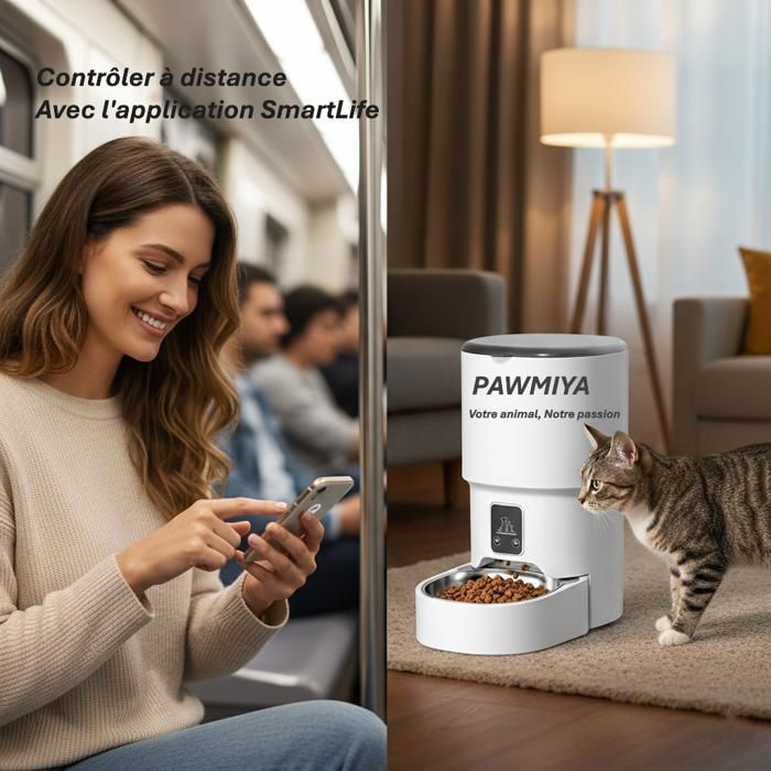 Distributeur Connecté Croquettes 4L Chat Chien Wi-Fi Bluetooth — Programmation App Mobile Contrôle Partout iOS Android