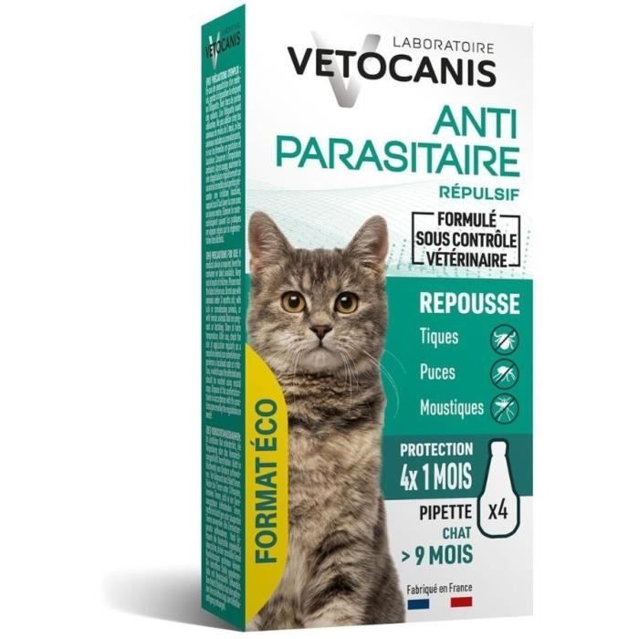 Anti-parasitaire - VETOCANIS - Pipettes Anti-Puces Anti-Tiques Anti-Moustiques Répulsives pour Chat