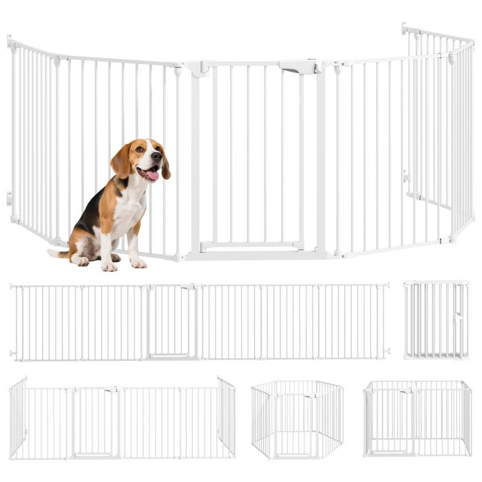 Barrière de sécurité chien - parc enclos pour chien et enfant - PawHut - pliable et modulable 6 panneaux - 61 x 75 cm - blanc