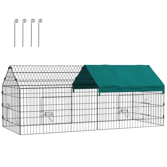 Parc enclos - cage lapin extérieur - PawHut - protection solaire et portes verrouillables - fil dacier - 185 x 75 x 75 cm - vert