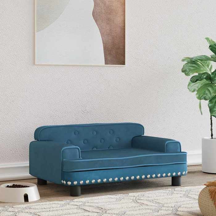 vidaXL Lit pour Chien Canapé pour Animaux de Compagnie avec Cadre en Bois Panier pour Chiots Maison Intérieur Bleu 171882