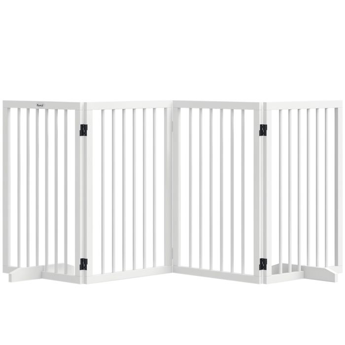 Barrière de sécurité - PawHut - modulable pliable pour animaux de compagnie avec pied de support - bois massif - 206 x 355 x 76 cm