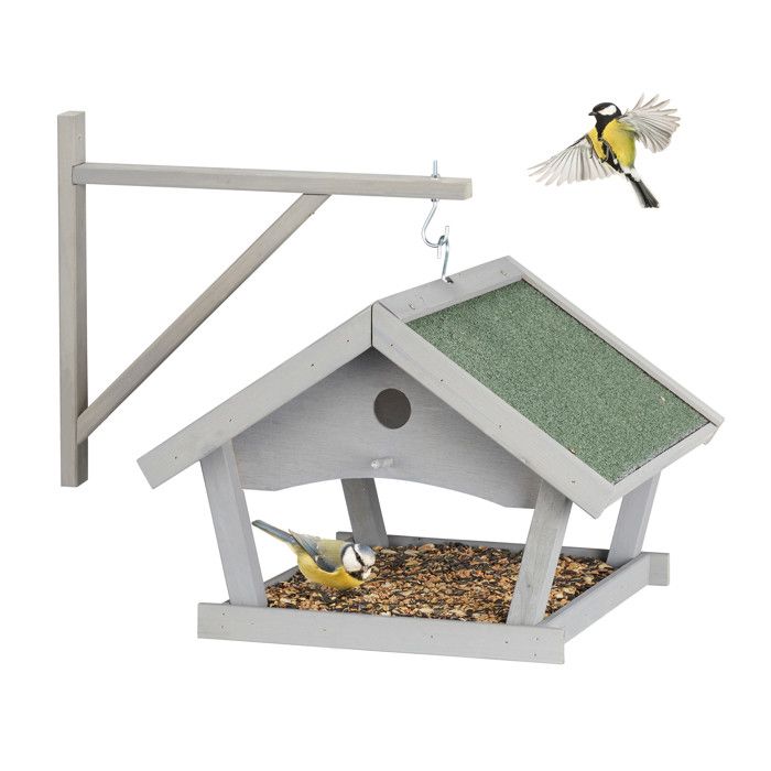 Relaxdays Mangeoire dextérieur pour oiseaux à suspendre nichoir en bois H x L x P : 35 x 425 x 405 cm grise
