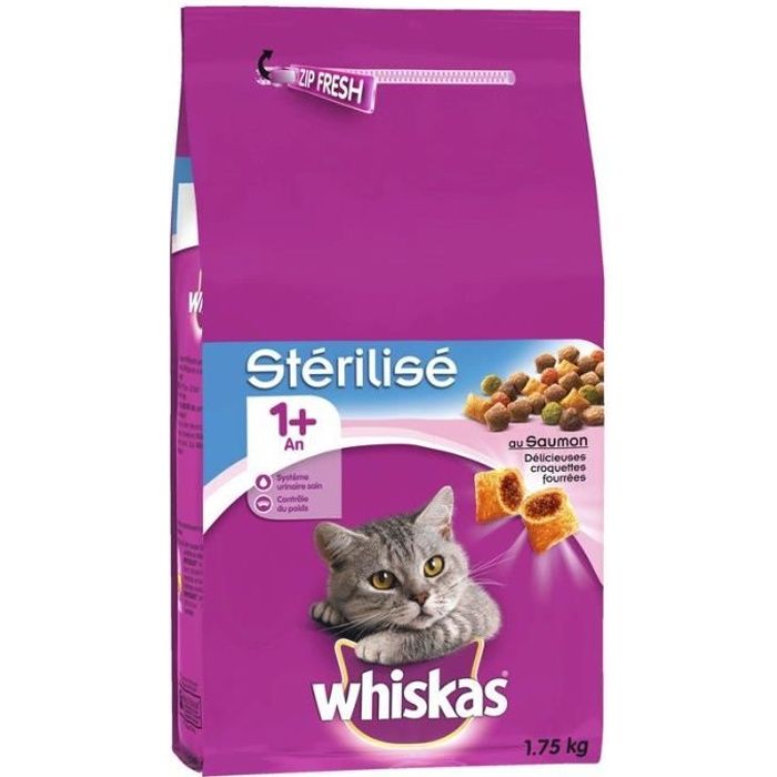 Whiskas Croquettes Fourrées Spécial Chats Stérilisés Saumon 175 kg - Dès 1 an