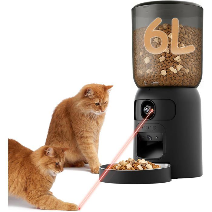 Distributeur automatique de croquettes pour chat - ZGEER - Double caméra HD 1080P - Vision nocturne - Suivi mobile IA