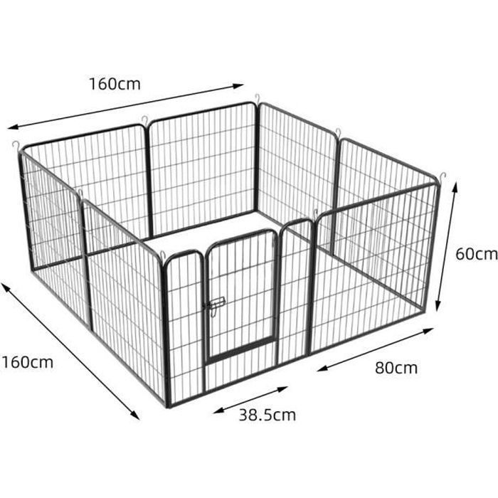 YIS Parc Enclos Exterieur ou Intérieur pour Chiot Chiens Chat Lapin avec Porte Modulable Pliable 8 Panneaux Hauteur 60cm Noir