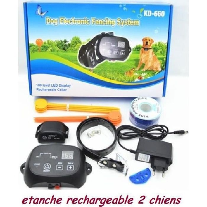 Clôture électrique invisible - PETAINER - Rechargeable - 600 m - 2 chiens - Collier étanche