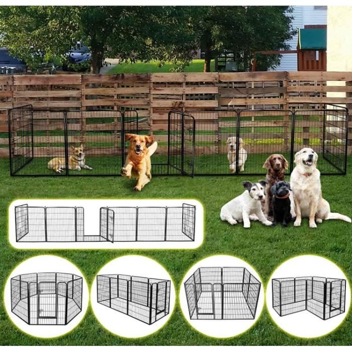 Clôture pour animaux de compagnie KEDIA - Noir - Pliable - Réglable - Mobile - Enclos-Chenil