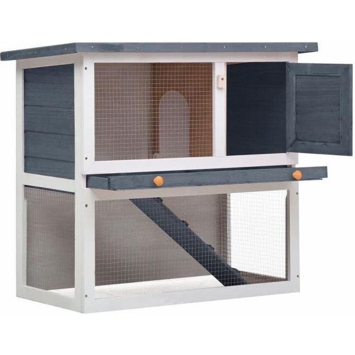 Cage pour lapin - Bonne qualité - Clapier extérieur - Gris Bois - 90x45x80 cm - 1 porte