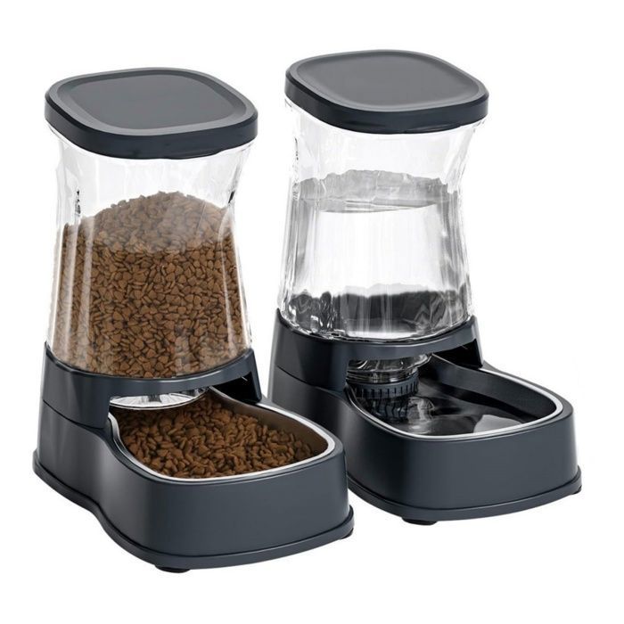 Nomipaw Distributeur deau & Distributeur de Croquettes Pour Chat Chien 3.85L Automatique Par Gravité Bol en Acier Inoxydable -Gris