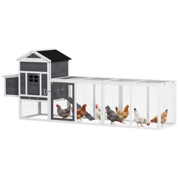 Poulailler - PawHut - avec pondoir niche séparée plusieurs portes bac amovible -  pour 3 à 6 poulets - en bois massif - blanc