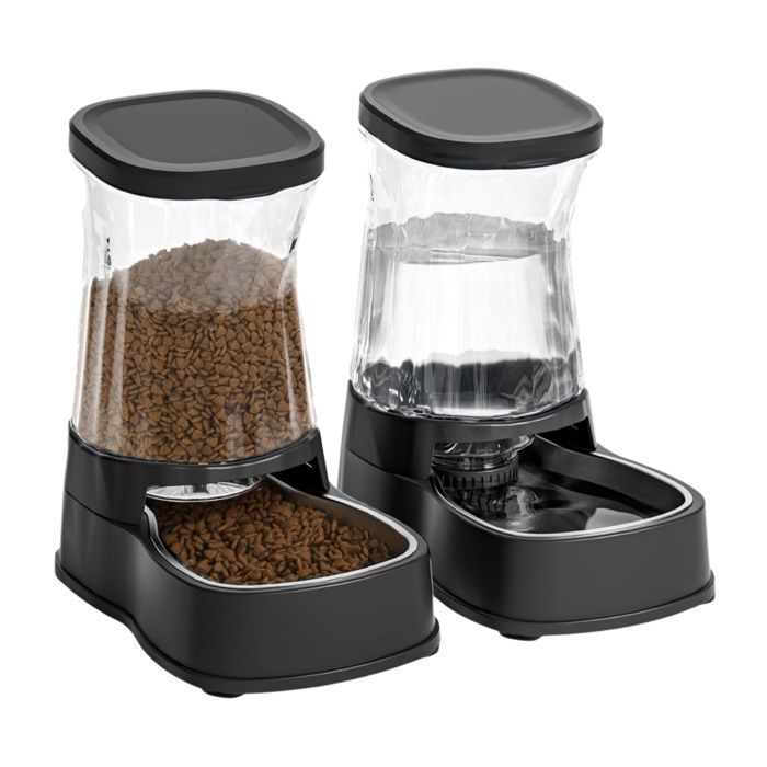 Nomipaw Distributeur deau & Distributeur de Croquettes Pour Chat Chien 3.85L Automatique Par Gravité Bol en Acier Inoxydable -Noir