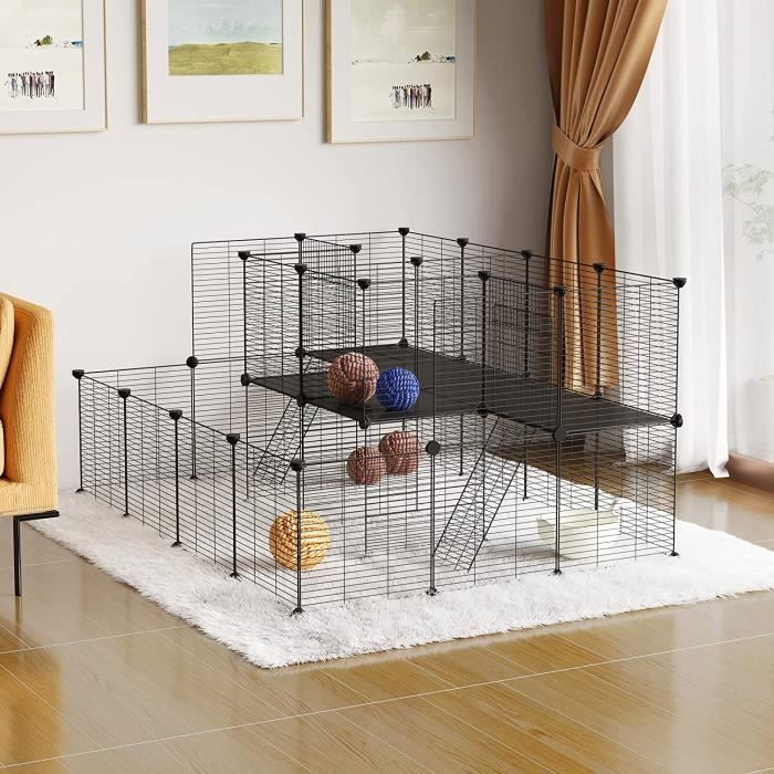 EUGAD Enclos Lapin Parc pour Cochon dInde Enclos pour Petits Animaux Noir 1445x108x715cm