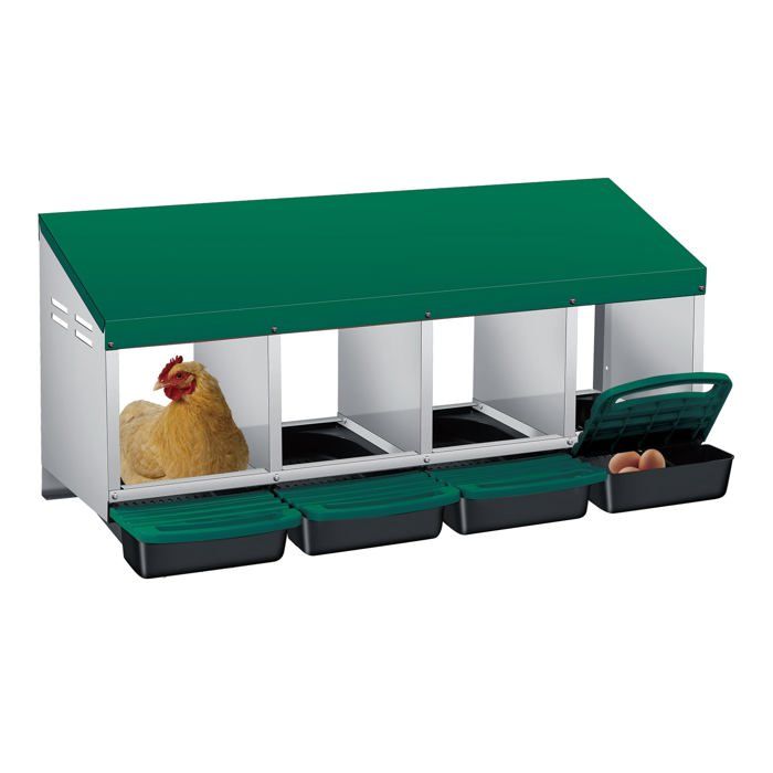 Pondoir pour Poules Nichoirs 4 cases avec perchoir et Quatre bacs de recyclage des œufs- Antirouille /Étanche/ Ventilé -Vert