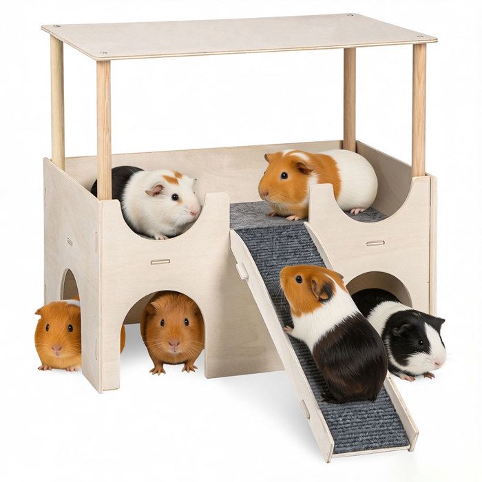 Château cachette pour Cochon dInde Maison en Bois avec 1 escaliers Accessoires pour Hamsters hérissons Jouant à la cachette