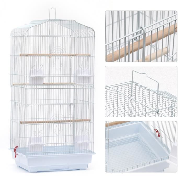 Cage Oiseau Volière Portable HEK pour Perruches Perroquets Inséparables Mandarins et Canaris 46*36*92cm Blanc