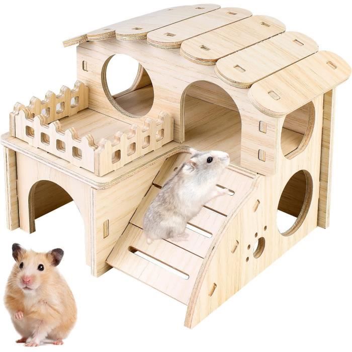 Cage pour Hamster - Maison dangle en bois - 2 étages - Idéale pour petits rongeurs - Intérieur
