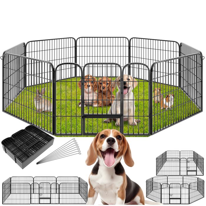 Enclos - TECTAKE - Parc pour animaux domestiques LISA modulable en acier 60 cm de hauteur- Gris