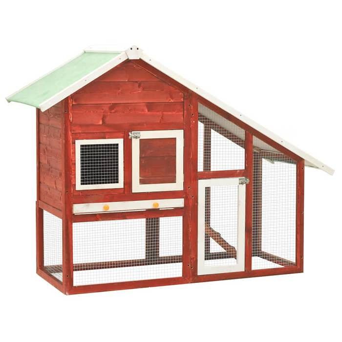 Rouge Clapier/Enclos/Cage Conception ventilée Rouge et blanc 140x63x120 cm Bois de sapin massif A526