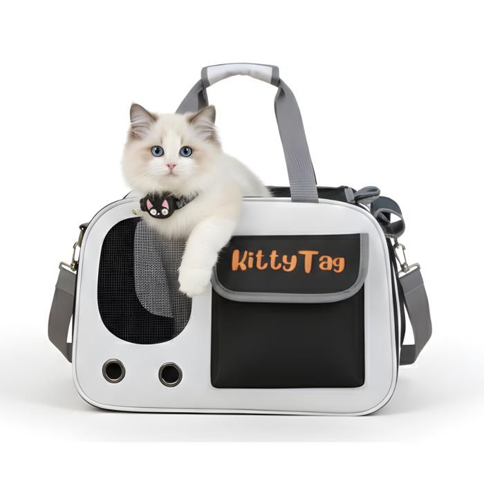 Sac Transport Chat Pliable Noir KittyTag  Sac Transport Chien Respirant Sac Chat Elegant Cage Transport Chat