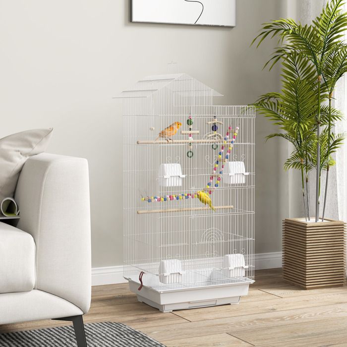 Cage à oiseaux 46 x 36 x 100 cm 4 mangeoires 3 perchoirs cage pour perruche calopsitte conure pinson canaris