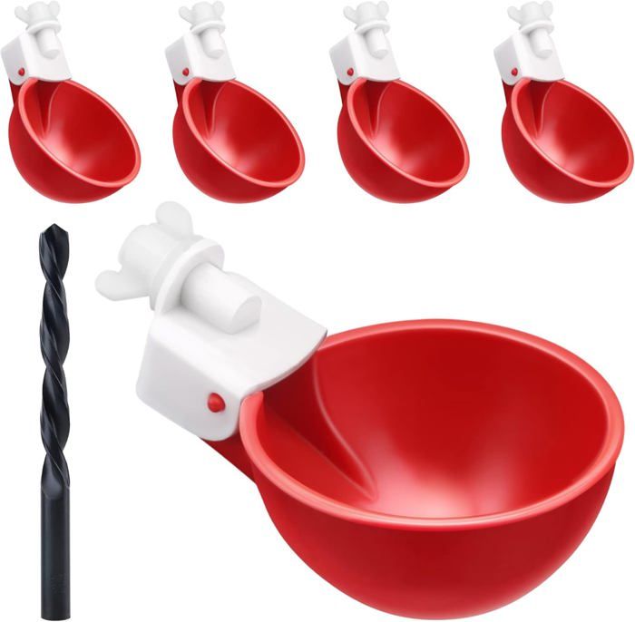 Abreuvoir Automatique - KCVV - Kit 5 Pièces - Installation Facile - Pour Poules et Oiseaux - Rouge