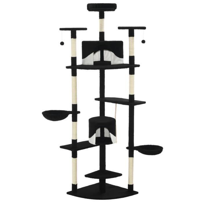 vidaXL Arbre à chat avec griffoirs en sisal 203 cm Noir et Blanc