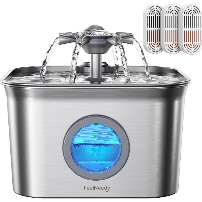Fontaine à Eau pour Chats 28L en Inox avec 3 Filtres - Système Quadruple Filtration - Ultra Silencieux Facile à Nettoyer Compatible