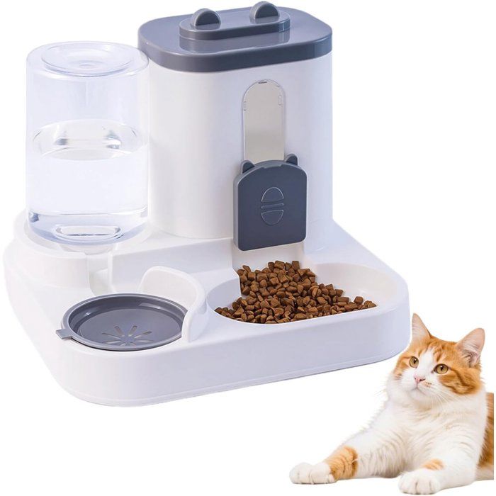 Distributeur de croquettes et deau par gravité pour chat - Gamelle automatique 2 en 1 - Grande capacité pour chiens de petite et