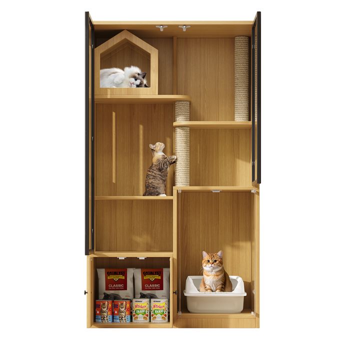 Maison pour chat-Cage pour chat-villa pour chat à quatre étages-avec poteau à griffer-90×50×160 cm-Erable jaune