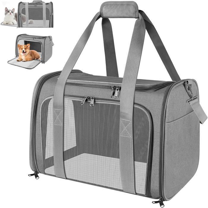 Sac Transport Chat ChienCaisse de Transport Chat Respirant et Pliable Cage Transport Chat avec Matelas en Peluche AmovibleGris