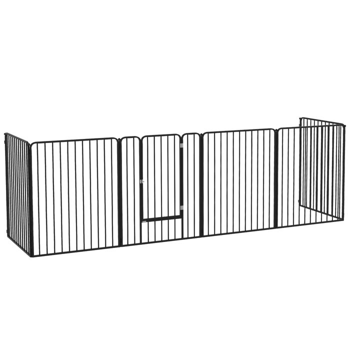 Parc enclos modulable pour chien 6 panneaux avec porte acier époxy noir