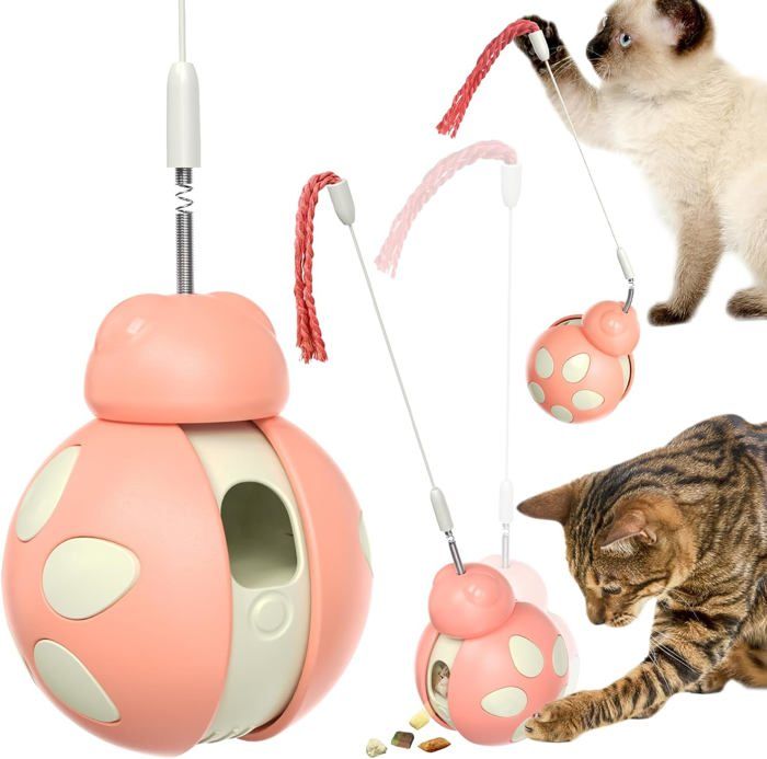 Jouet Distributeur Croquettes Chat - Jouet Chat Interactif Jouet pour Chat Interieur Jouet Chaton Tumbler avec Baguette de Taquin