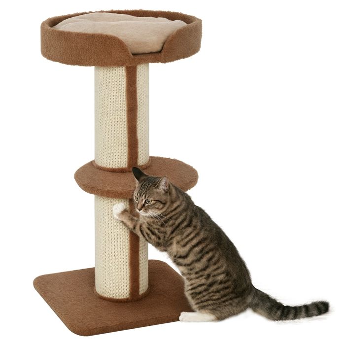 Arbre à chat - PawHut - avec griffoir - 2 plateformes - coussin - perchoirs avec bord relevé - marron clair