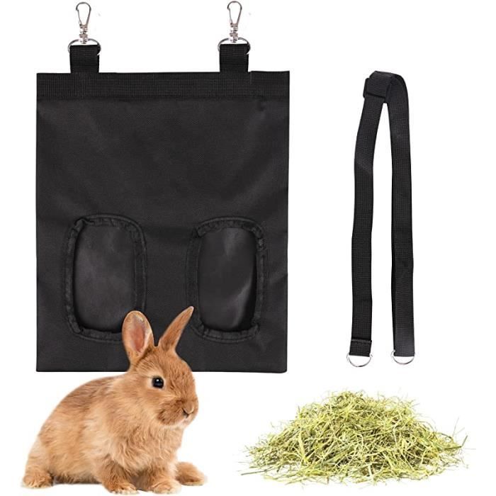 Mangeoire Suspendue - Sac de Foin Noir - Tissu Oxford - Durable - Pour Lapin et Cochon dInde