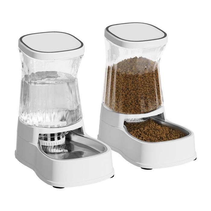 Nomipaw Distributeur deau & Distributeur de Croquettes Pour Chat Chien 3.85L Automatique Par Gravité Bol en Acier Inoxydable Blanc
